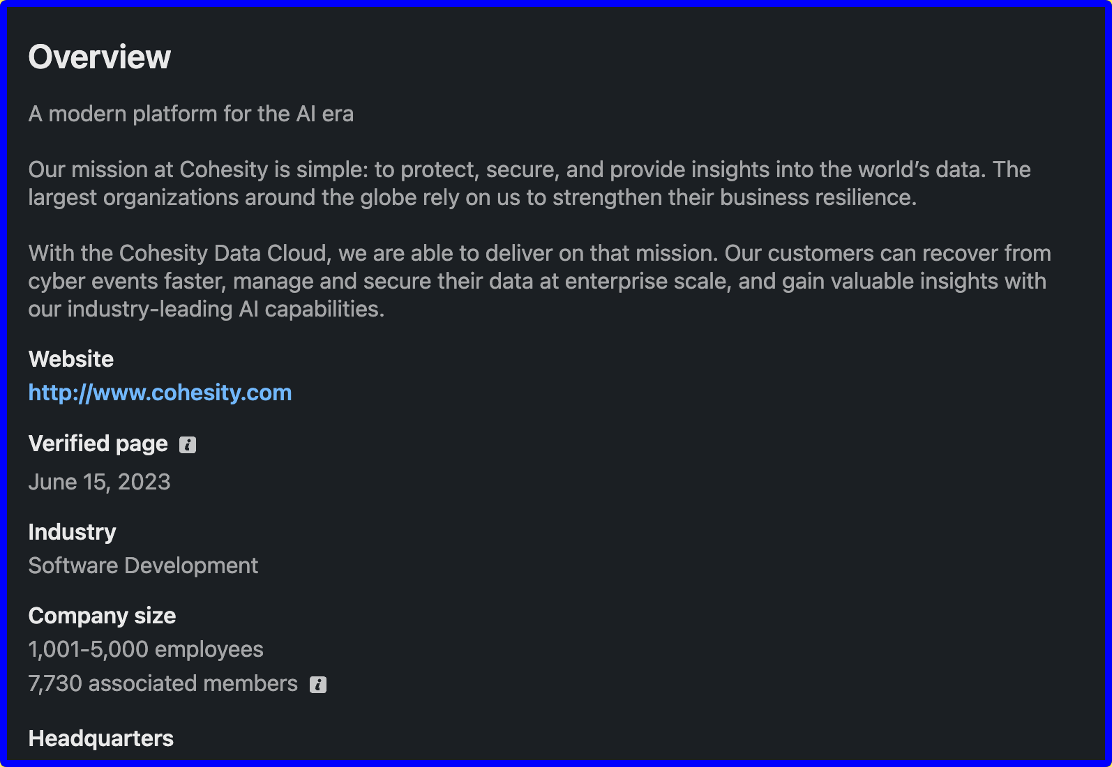 A black page with a blue border that says overview.