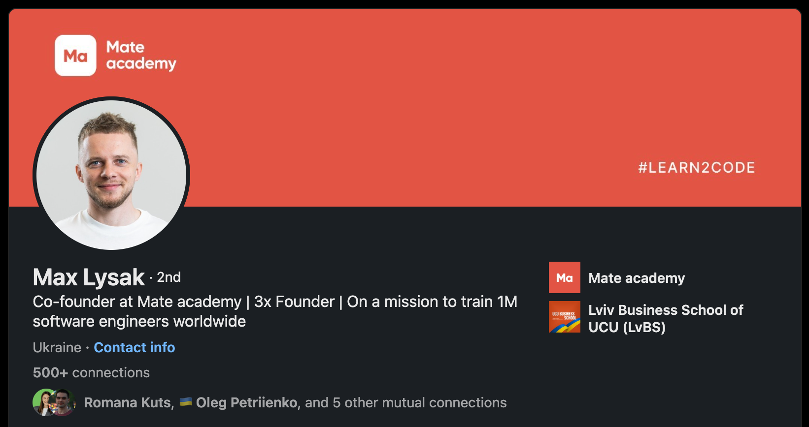 max lysak is a co-founder of mate academy