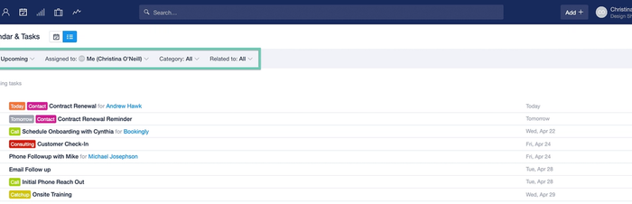 Tareas con fecha en la vista de lista del calendario