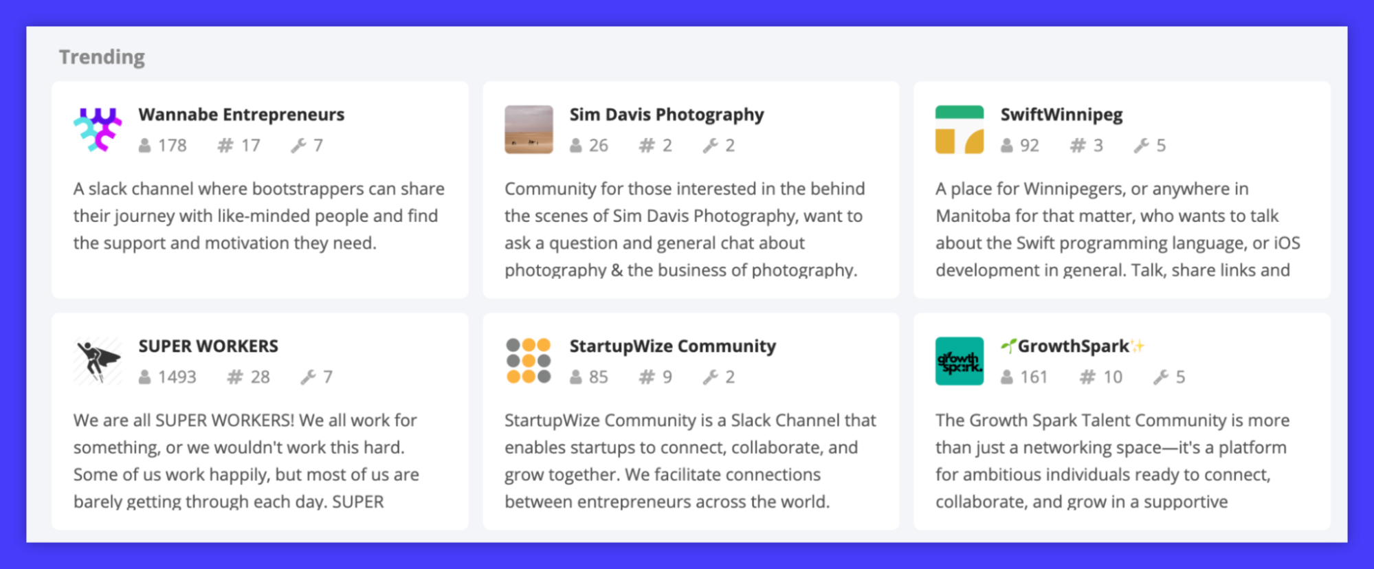 Slack groups at Slofile.