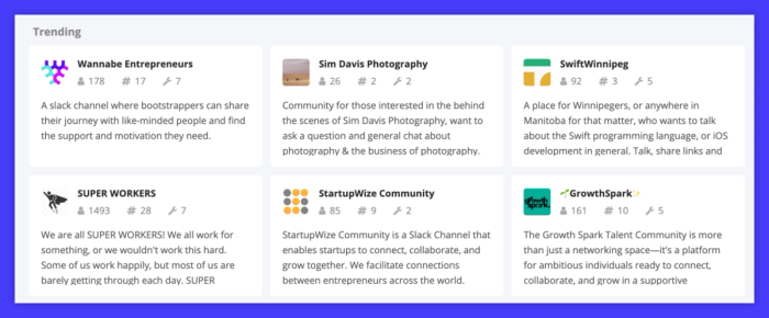Slack groups at Slofile.
