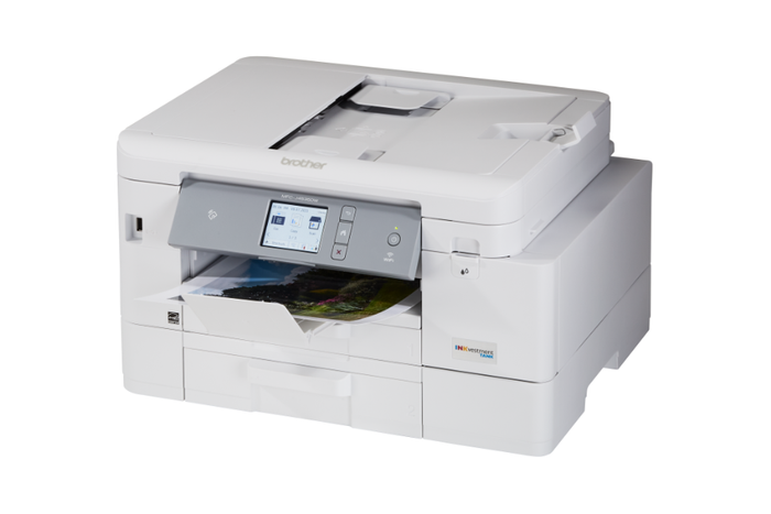 a brother printer is sitting on a white surface