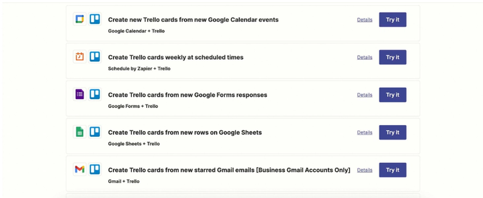 List of apps to connect with Trello using Zapier's templates