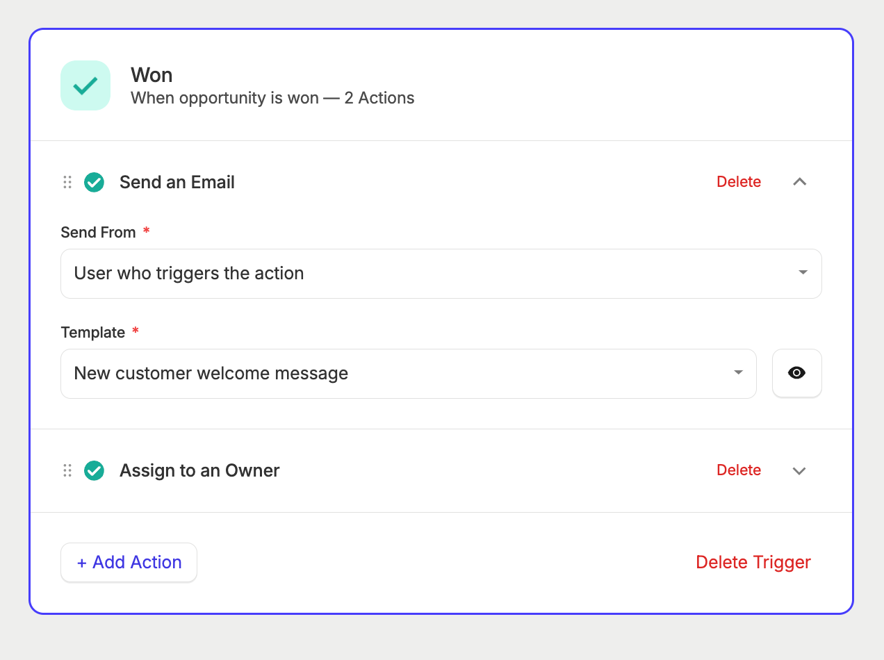 screenshot shows how to set up a workflow automation to Send an automatic welcome message to new customers