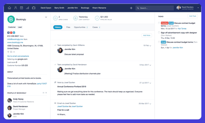 Bookingly dashboard showing a list of tasks.