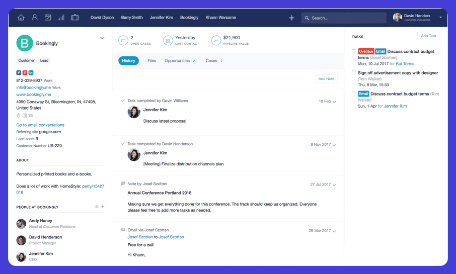 Bookingly dashboard showing a list of tasks.