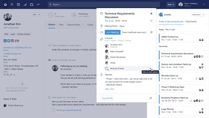 A person's profile in a Microsoft Outlook calendar