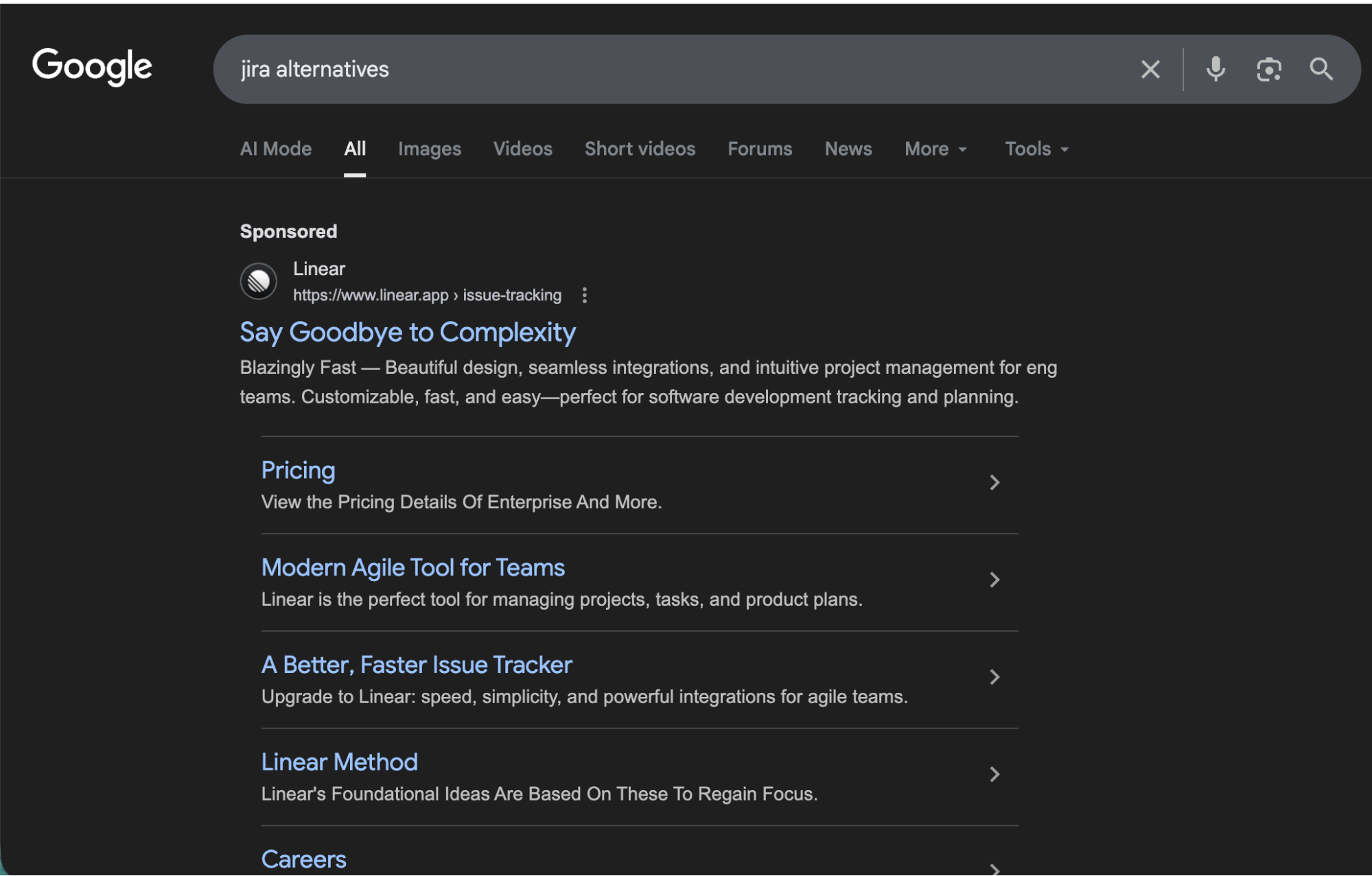 Google search results for Jira alternatives.