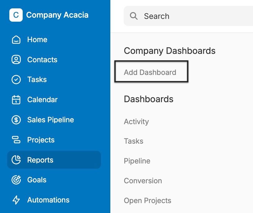 add button highlighted for custom dashboard