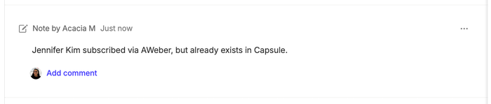 note added to capsule test contact from aweber make scenario