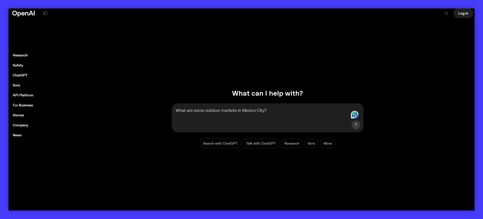 OpenAI homepage.