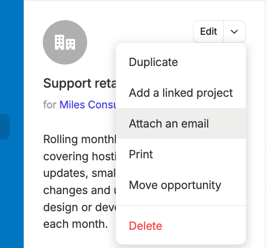 Modifier le menu déroulant avec l’option « Joindre un e-mail »
