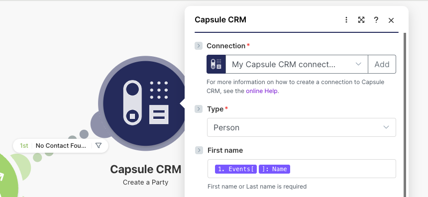 campaign monitor mapped fields for capsule created contact step in make
