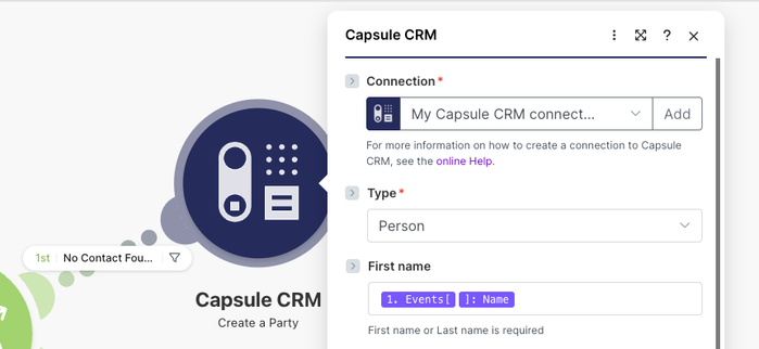 campaign monitor mapped fields for capsule created contact step in make