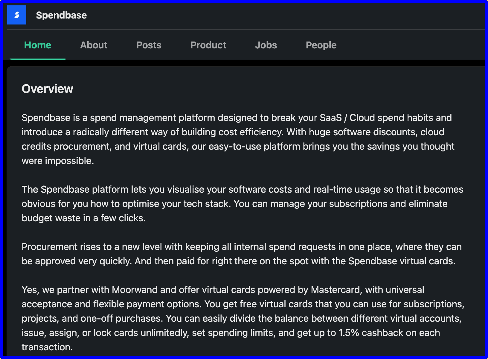 Web page of Spendbase.