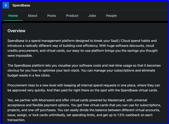 Web page of Spendbase.