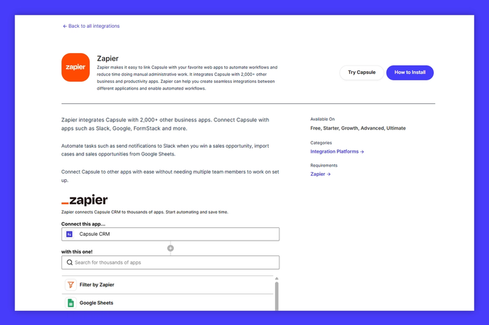 Intégration Zapier.