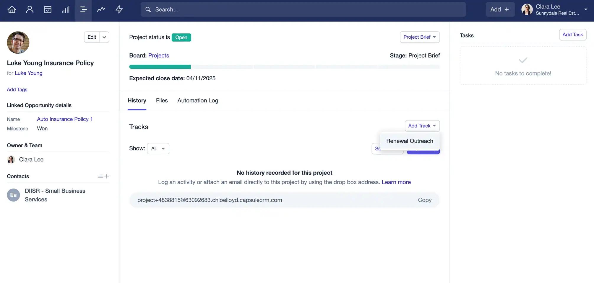 A record of added projects.