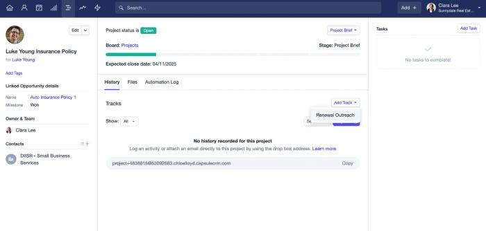A record of added projects.