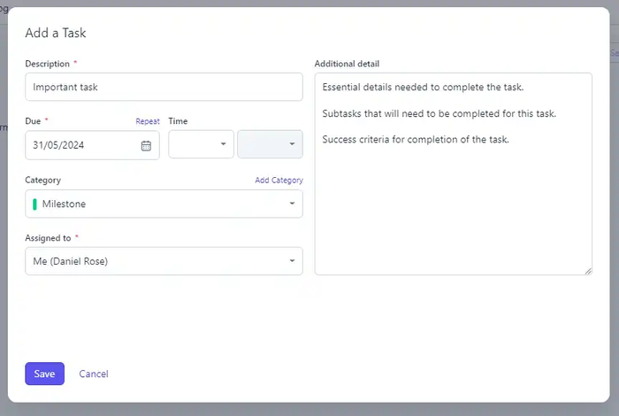 Screenshot of a user adding a new task in Capsule CRM