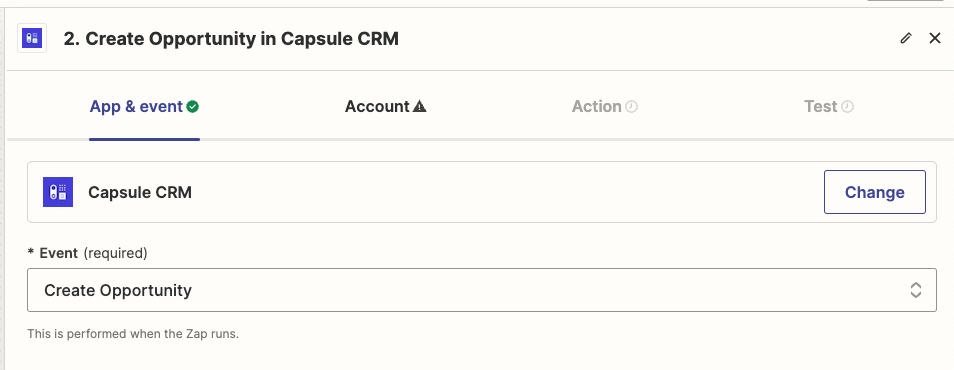 showing the create contact event in zapier
