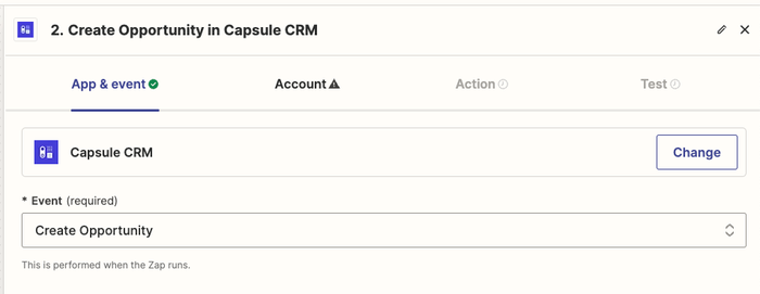 showing the create contact event in zapier