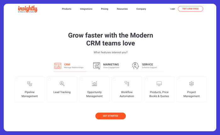 Insightly CRM website.