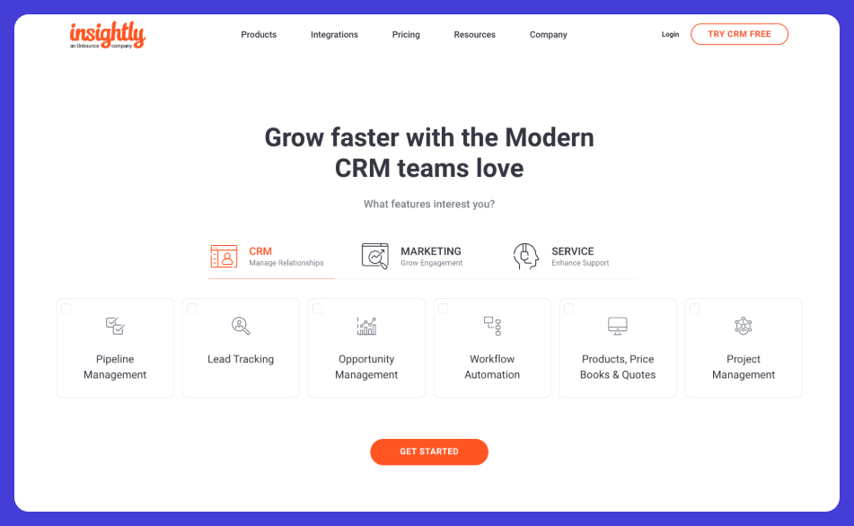 Insightly CRM website.