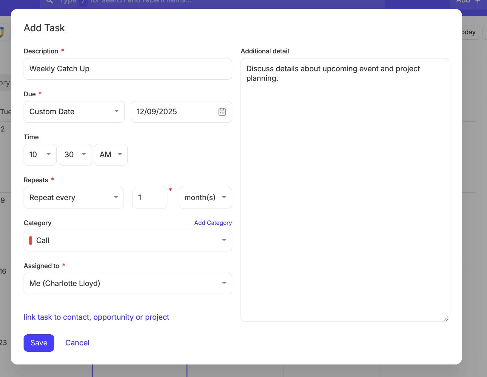 Task modal