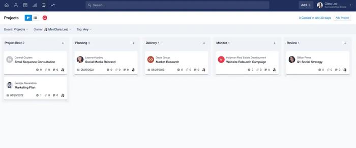 Capsule CRM dashboard for better project management