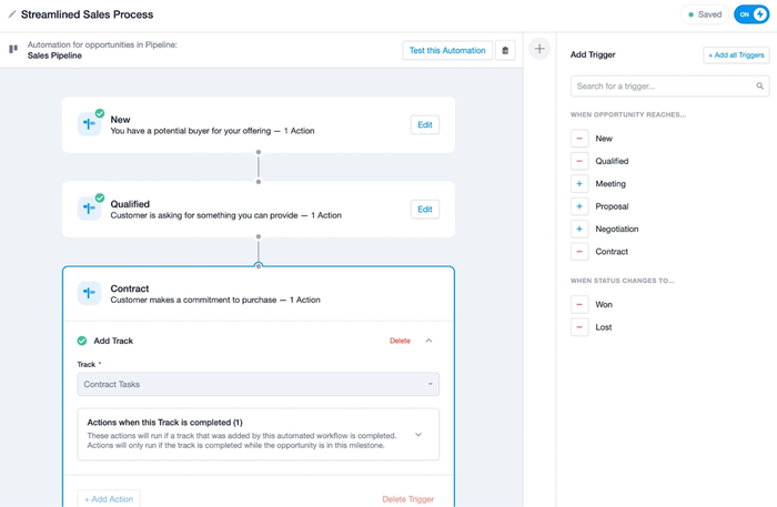 a screenshot of a streamlined sales process