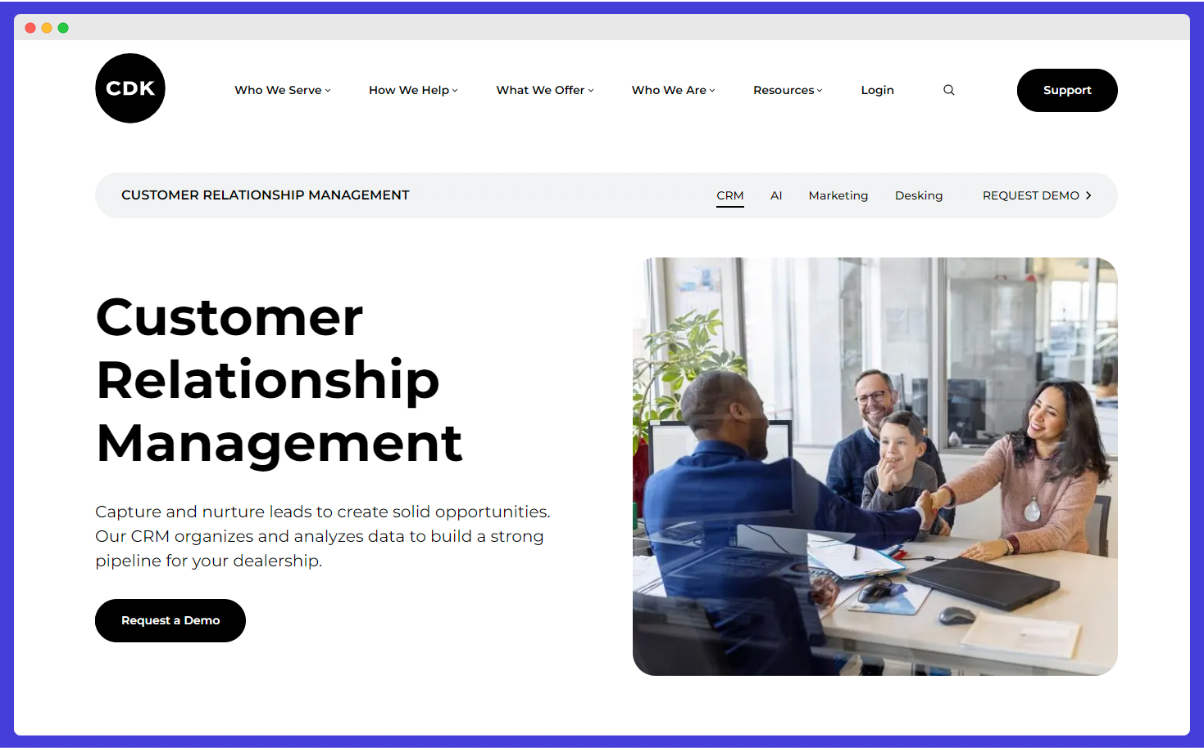 Página de inicio de CDK CRM