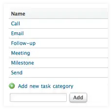 a screen shows a list of tasks including call , email , follow-up , meeting , milestone , and send .