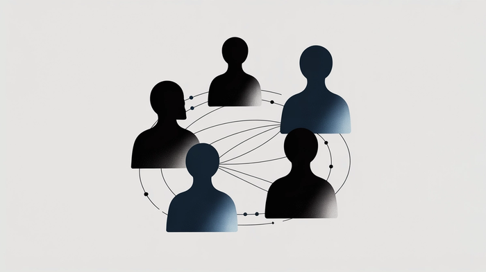 Five silhouetted people connected in a network.