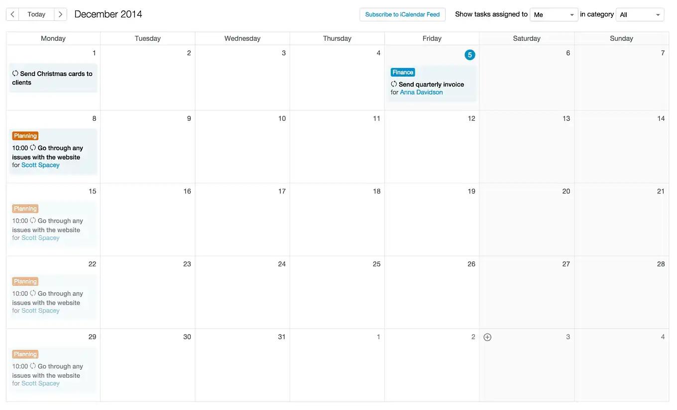 Calendar view with scheduled tasks and reminders.