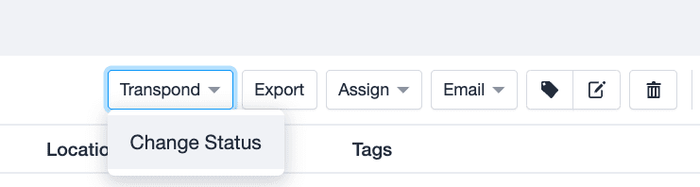 Transpond modal with the option to Change Status highlighted
