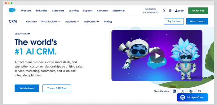 Salesforce CRM homepage declaring itself “The world’s #1 AI CRM.”