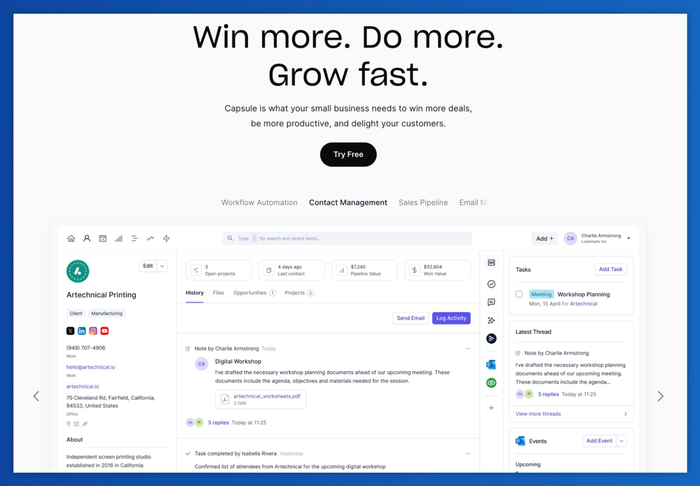 a screenshot of a website that says win more do more grow fast