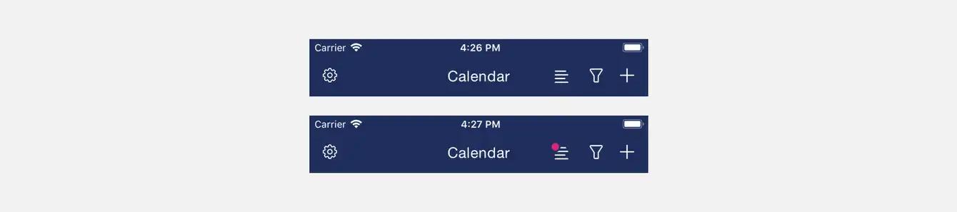 A pink dot as an indicator to the task list icon.