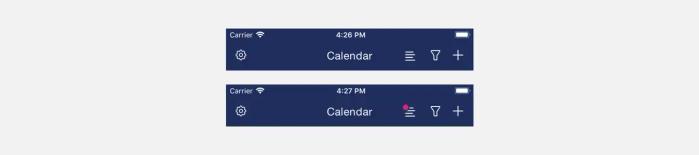 A pink dot as an indicator to the task list icon.