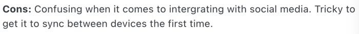 Nimble cons : confusing when it comes to integrating with social media tricky to get it to sync between devices the first time