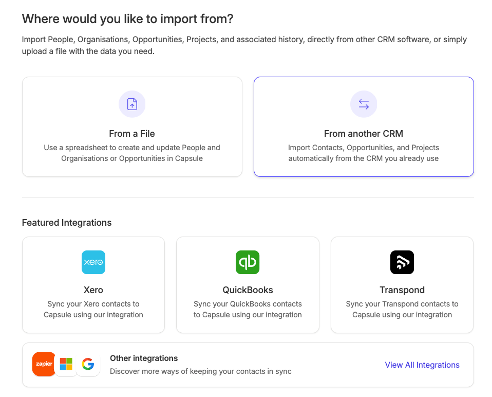 showing the import 2 option in the main import hub