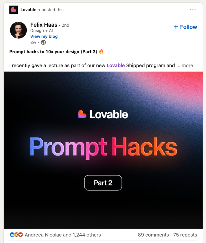 a facebook post by felix haas titled prompt hacks part 2