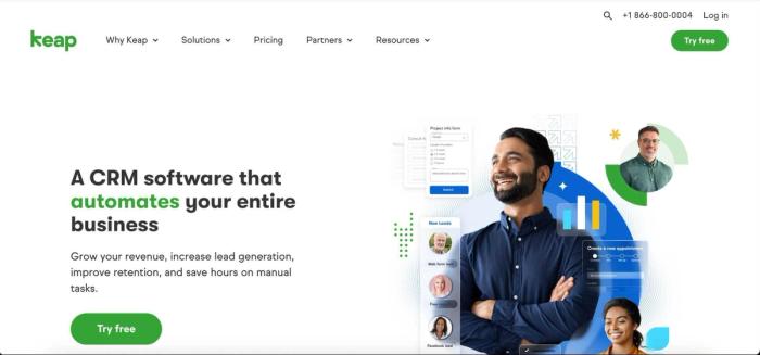 a screenshot of the homepage of a crm software that automates your entire business .