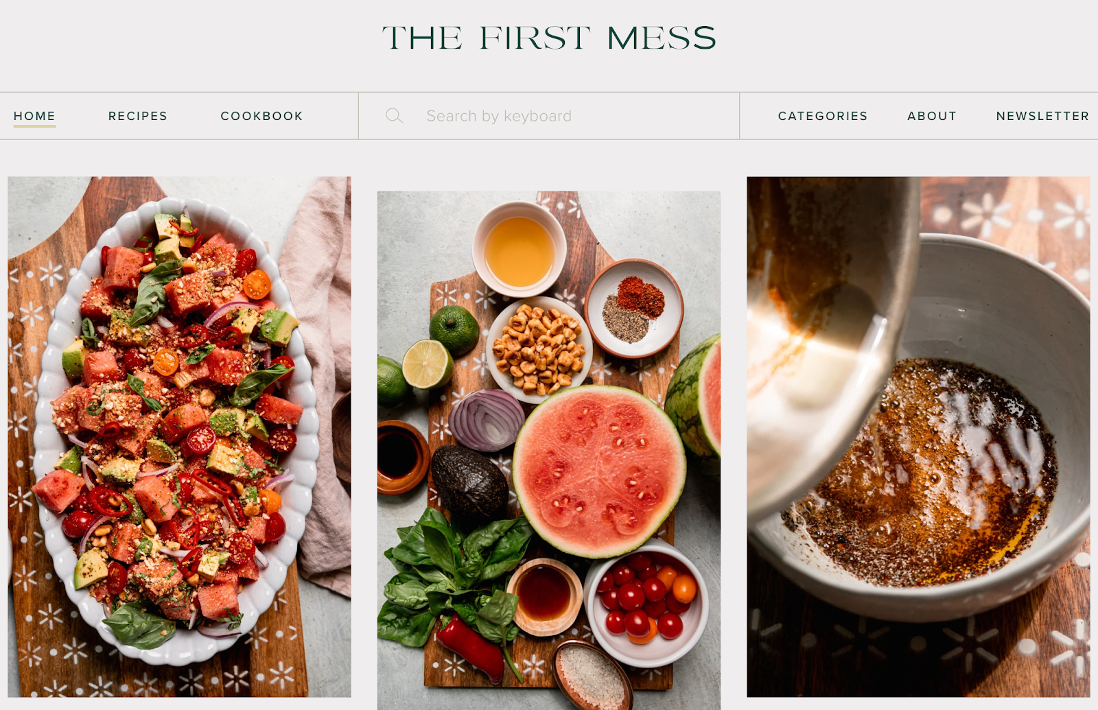 A screen shot taken of the website home page for a small business brand called The First Mess
