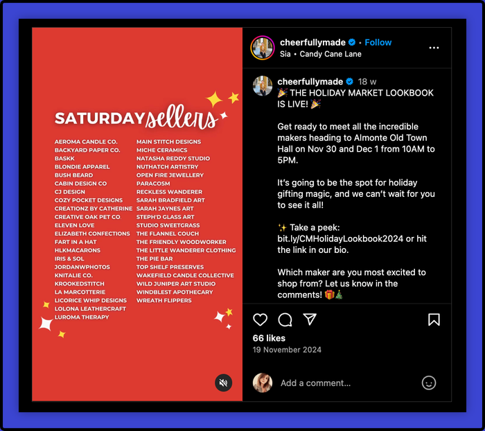 A flyer for Saturday sellers displayed on a blue background.