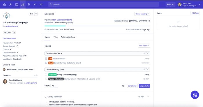 Screenshot of a custom-built track for the user's sales pipeline called "New Business Pipeline"