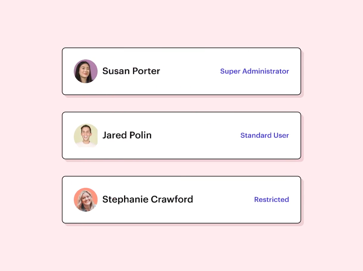 susan porter jared polin and stephanie crawford are shown on a pink background