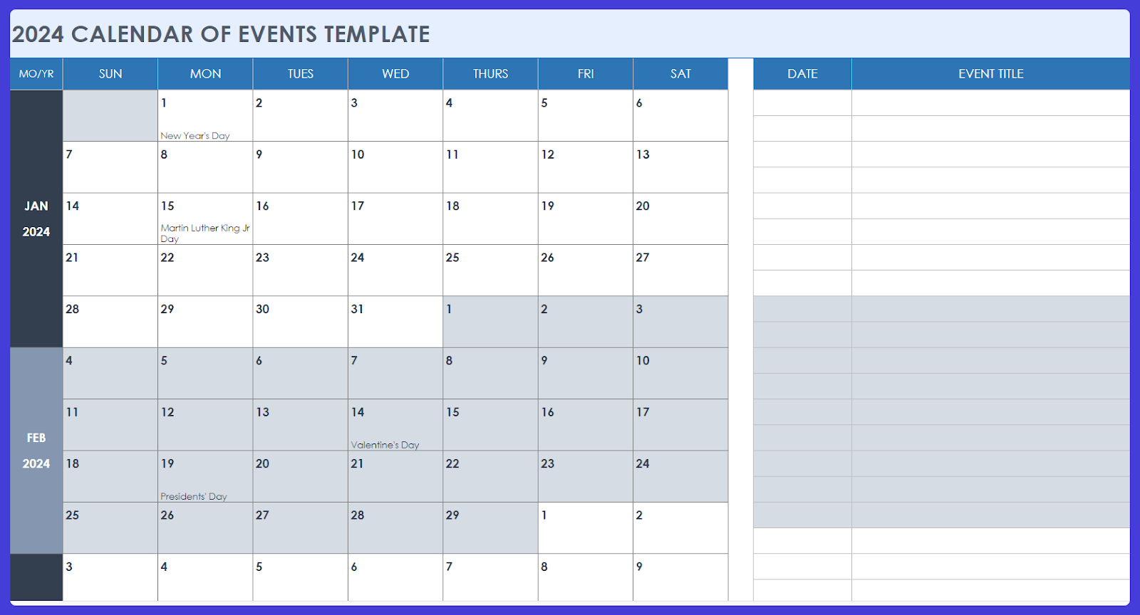 Event planning tracker Google Sheets template