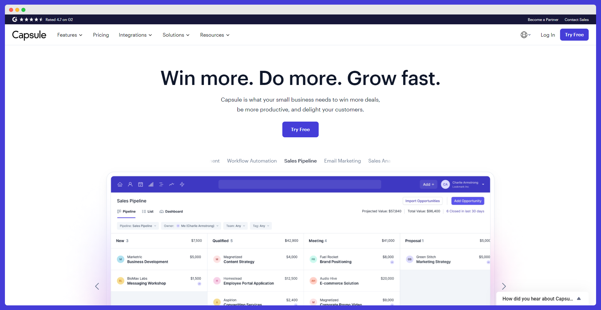 Capsule CRM homepage